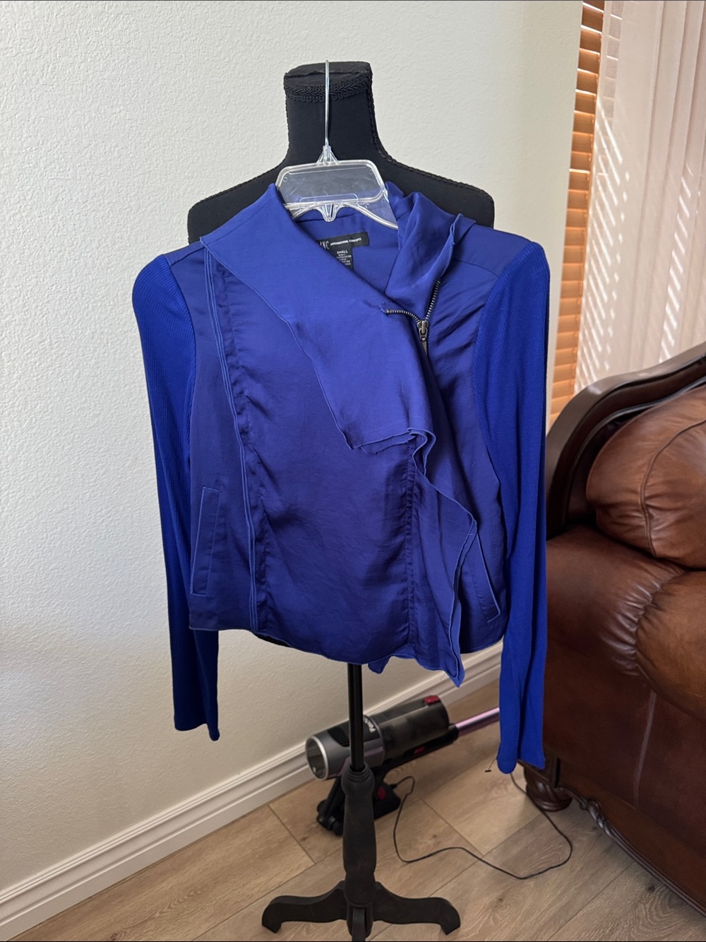 INC International Concepts Royal Blue Long Sleeve Zip-Front Top